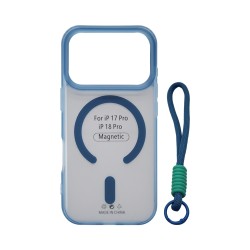 Capa de Silicone Designer Magnética com Cordão para Apple iPhone 17 Pro/iPhone 18 Pro Azul